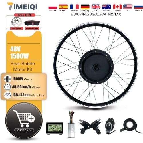 E-bike Rear Rotate BLDC Hub Motor 48V1500W Conversion Kit with 20"-700C Spoke Wheel and Display/Brake/PAS For Electric Bicycle