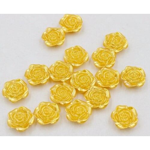 New Fashion 50Pcs 12mm Gorden Craft ABS Rose Flower Imitation Pearls Flatback Pearls Resin Scrapbook Beads Decorate Diy