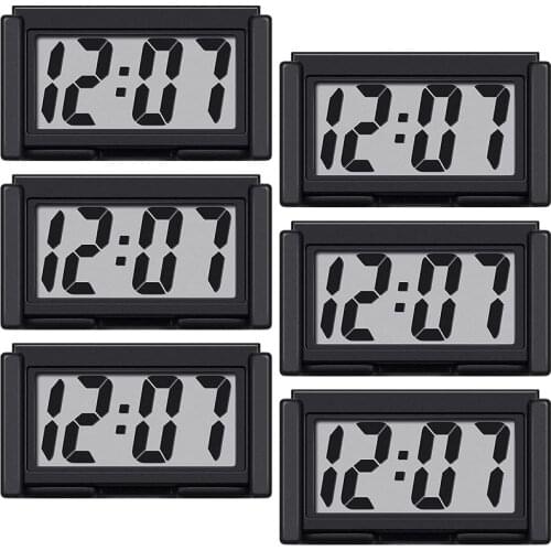 6pcs Mini Car Clock Auto Truck Dashboard Time Convenient Durable Self-Adhesive Bracket Vehicle Electronic Digital Clock For Car