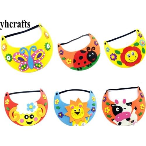 6PCS/LOT,DIY foam cartoon kids sun hat Create your own hats Early learning educational toys Kindergarten crafts Arts crafts