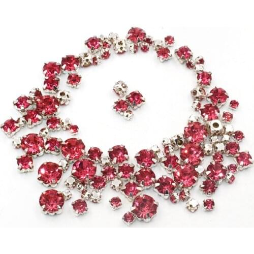 Free shipping Hot sale strass 100pcs/pack Mixed size Rose glass crystal sliver base sew on rhinestones diy clothing accessories