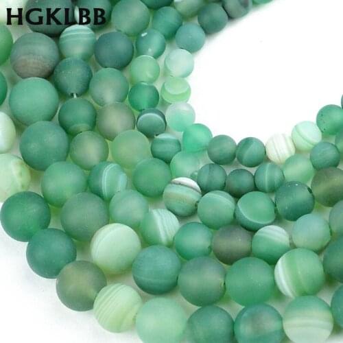 HGKLBB Green Matte Stripe Banded Carnelian Natural Stone onyx 6/8/10MM Round Spacer Loose beads For Jewelry Making bracelet DIY