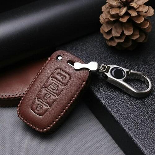 Genuine Leather Car Key Cover Case For Hyundai I30 I20 I40 Creta IX25 Veloster Kona Solaris Tucson 2019 2020 Keyring Accessories