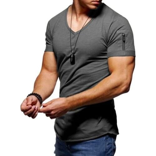 Men Fitness Casual For Male Short Sleeve T-shirt Mens Soft Solid Color Tee Shirt Summer V Neck Fitness Slim Mens Clothing