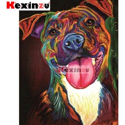 Kexinzu 5D DIY Full Square/Round Drill Diamond Painting "Colorful dog" Embroidery Mosaic Cross Stitch Stickers Decor Gift X66800