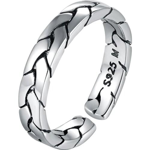 S925 Sterling Silver Ring Female Creative Fashion Vintage Retro Thai Silver Braided Open Ended Ring