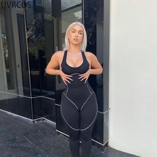 UVRCOS Jumpsuit Women Panelled Sport Style Skinny Slim Summer Sleeveless Club Outfits Activewear Outdoor Elastic One-Piece Suits
