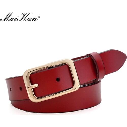 Maikun Belt Womens Simple And All-Match Leather Vintage Cowskin Pin Buckle Wide Belt For Women Casual Belts