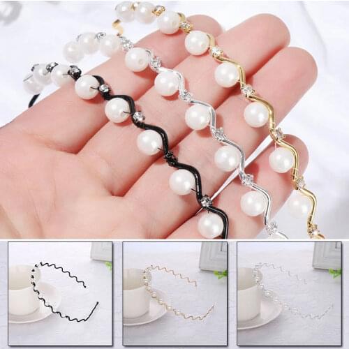 MISANANRYNE Crystal Rhinestone Headband Women Pearls Wave Hairband Crown Headband For Bridal Wedding Tiara Hair Accessories