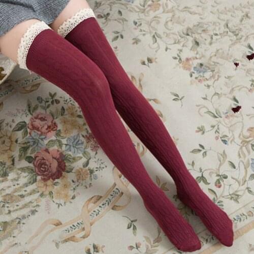 Fashion Lace Partchwork Knee Socks Women Cotton Thigh High Over The Knee Stockings For Ladies Girls 2020 Warm Long Stocking