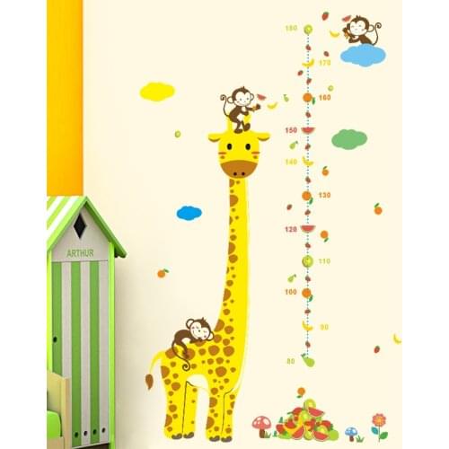 Cartoon height measure wall stickers for kids rooms giraffe panda height ruler chart growup wall decals nursery home decor