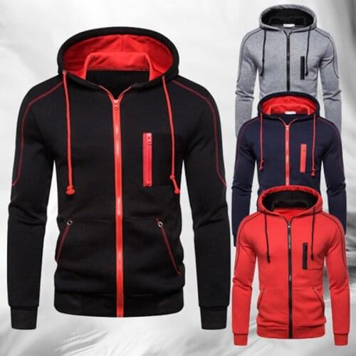 Brand Hip Hop Zipper Hooded Sweatshirt Men 2020 Spring Casual Solid Hoodies Sweatshirts Male Streetswear Jackets Red Black M-3XL