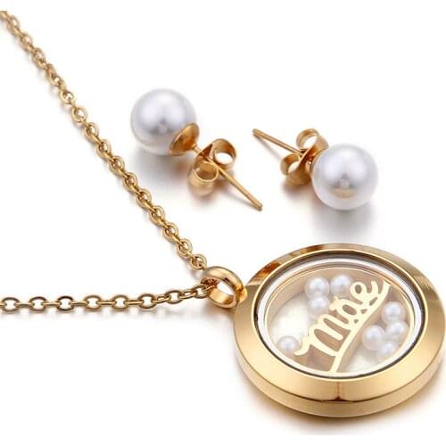 New Titanium Steel Jewelry Personality Fashion Simple Jewelry Golden Round Earrings Two-piece Necklace