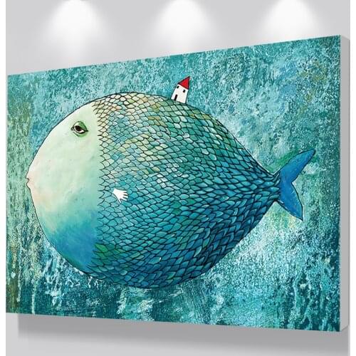 DROPSHIPPING posters and prints Modern canvas fish painting big size wall pictures for living room no frame giclee printing art