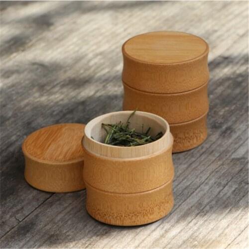 Portable Small Natural Bamboo Wood Box Tea Storage Jar With Lid Sealed Cans For Bulk Spices Mini Container Kitchen Round