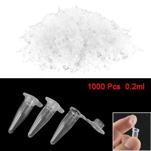 SOSW-1000 Pcs 0.2ml Round Bottom Centrifuge Tubes w Attached Caps Clear White