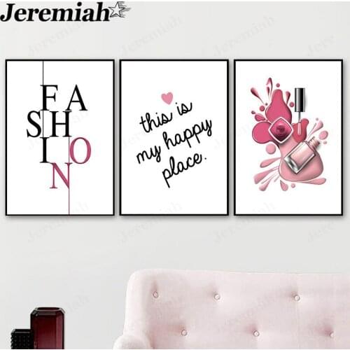 Simple Nail Polish Canvas Painting Fashion Pink Nail Letter Poster Wall Art Nordic Beauty Room Home Decoration
