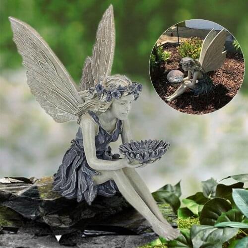 1pc Resin Fairy Angel Figurine Statue Outdoor Garden Ornament Landscaping Yard Decor Wing Angel Girls Figurines Resin Ornament