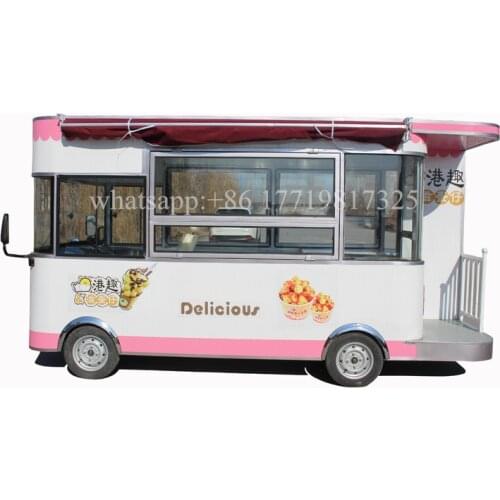 4 Wheels 350cm Long Pink Color Street Food Truck Mobile Trailer Ice Cream Vending Cart For Sale