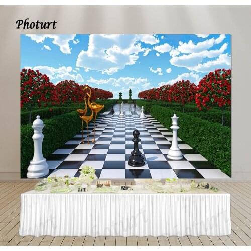 PHOTURT Wonderland Birthday Party Backdrop Cartoon Photography Background Garden Flower Vinyl Photo Banner For Decorate Props