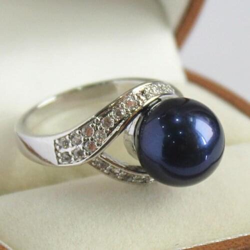 High quality ladys silver plated with crystal decorated &12mm purple shell pearl ring(#7 8 9 10)