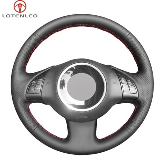LQTENLEO Black Genuine Leather Car Steering Wheel Cover For Fiat 500 2007-2015 500e 2014-2018 500C 2014-2017