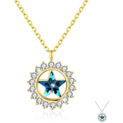 ZEMIOR Star Necklace For Women 925 Sterling Silver Blue Austria Crystal Circle Pendant Necklaces Female Fine Jewelry Hot Sale