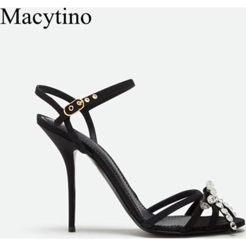 Womens high-heeled sandals with rhinestone chains and round toe stiletto combination stiletto high-heeled sandals