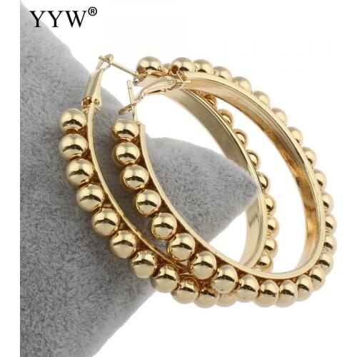 Big Size 57mm Hoop Earrings for Women Classic Round Beads Gold Circle Women Jewelry Accessory Punk Brincos Pendientes