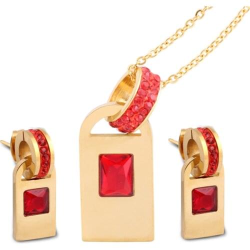 Women Wedding Jewelry Sets Including 1 Pair Stainless steel CZ Stud Earrings & 1 pcs Chain Pendant Necklace Made of CZ Stones