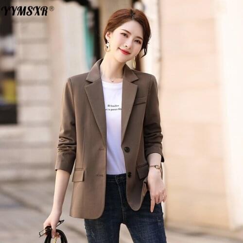 Large Size Blazer Female Fall 2021 New Brown Korean Version of Solid Color Single-breasted Temperament Slim Long-sleeved Suit