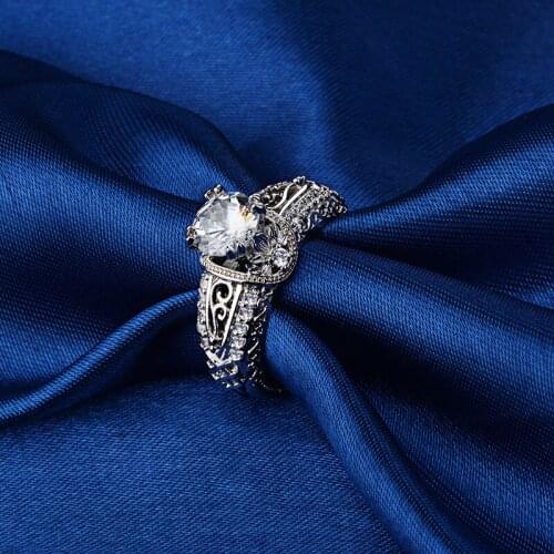 YINHED Luxury 100% Real 925 Sterling Silver Ring Cubic Zirconia Flower Wedding Engagement Rings for Women Bridal Jewelry ZR568