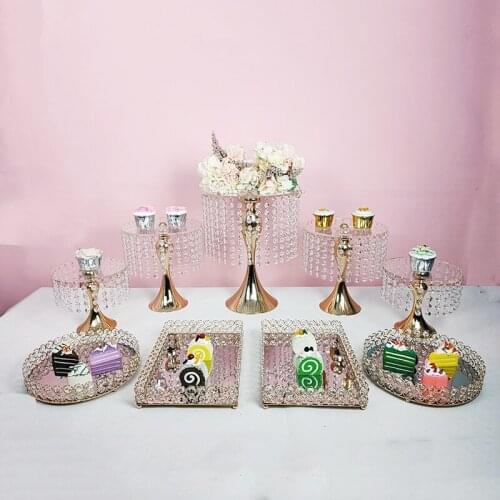 Gold Acrylic Metal Modern Crystal Cake Stand Set Holder Cupcake Dessert Stand