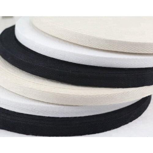 10mmx 50yards White,Natural Black Cotton Webbing Herringbone Twill Apron Sewing Tape Strip