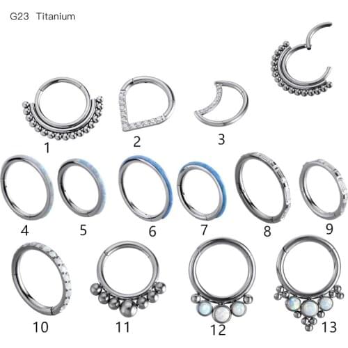 10pcs/Lot G23 Titanium Opal CZ Seamless Hinged Segment Ring Clicker Ear Cartilage Nose Hoop Septum Piercing NEW
