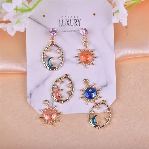 10pcs/pack Sun Moon Star pearl Metal Enamel Charms for Earring Bracelet DIY Jewelry Making