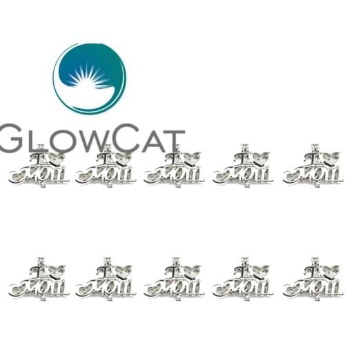 10x K590 I Love Mom Pearl Cage Jewelry Making Bead Cage Pendant Essential Oil Diffuser Aroma Locket For Oyster Pearl