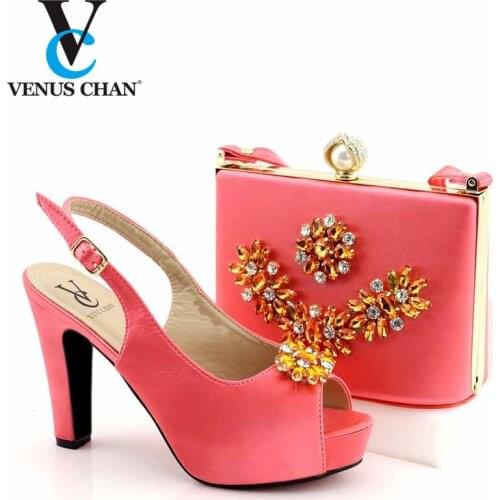 2020 Special Arrivals Elegant Peach Color Shoes And Bag To Match Set Italian High Heels Party Shoes And Bag Set For Wedding part