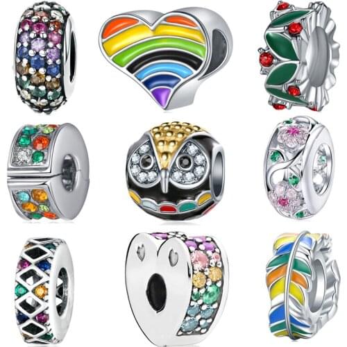 2021 New Colorful Shiny Positioning Buckle Pendant Beads Fit Original Pandora Charms Silver Color Bracelets Women Girl Jewelry
