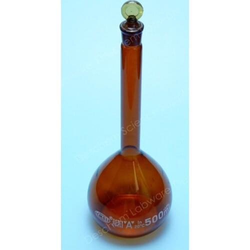 500ml,Amber Brown Volumetric Flask,Glass Bottle,W/Stopper,Lab Chemical Glassware