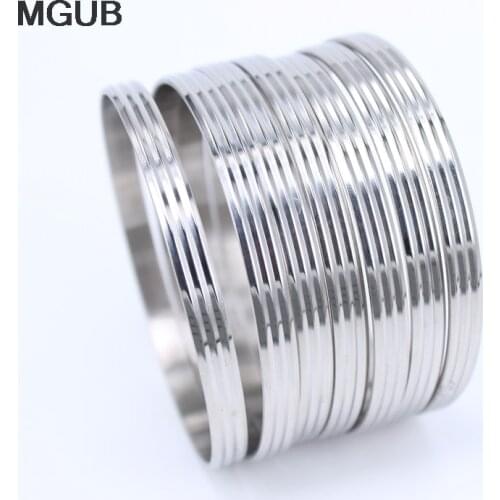 6mm wide Three lines Silver color 70MM diameter stainless steel 7pieces/set combination Bangles women jewelry LH510