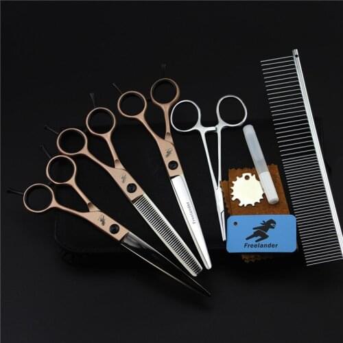 7 inch Professional Pet Scissors Sets Pet Japan 440C Dog Shears Hair Cutting+Curved+Thinning 3pcs Scissors+Leather Case +Comb