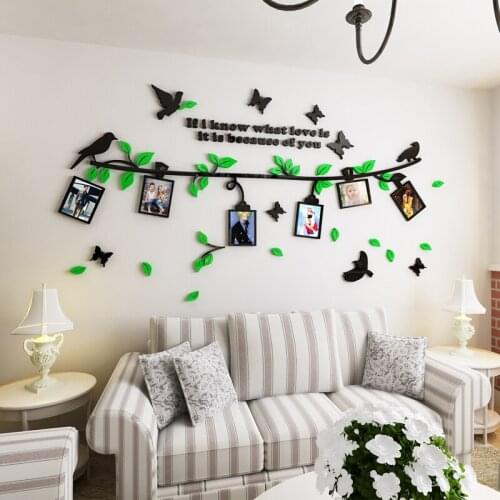 Photo frame tree Acrylic 3D Stereo Wall Stickers Living room TV wall DIY art decor Bird butterfly Background wall stickers