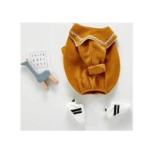 Angoubebe 203H49 infant baby girl baby navy collar embroidered romper outer wearing