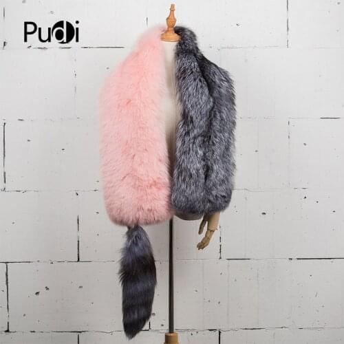 Aorice SF778 2020 Winter Girls Genuine Fox Fur Long Style Scar Two Color Matching Fur Scarf Fashion Warm Scarf Quality A
