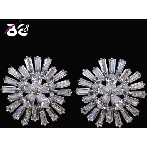 Be8 Brand Beauty Dazzling Flower Shape Rectangle CZ Inlay Stud Earrings Hot Sales Exquise Earrings Brincos For Party Gifts E-335