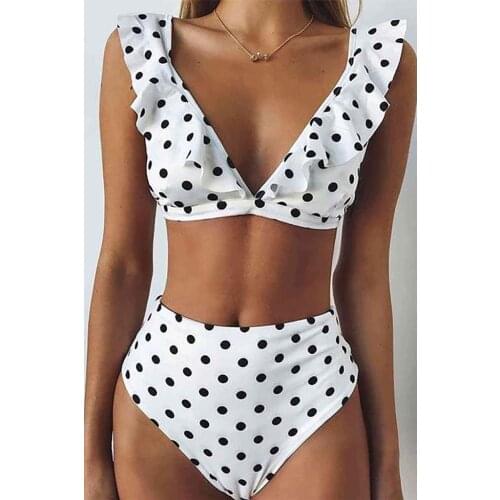 Angelsin Polka Dot Bikini Suit White