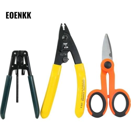 Free Shipping 3 Packs Fiber Optic Tool Kit Kevlar Scissors Double Hole Pliers Stripper And Fiber Optic Stripper Cfs-3