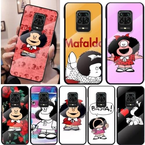 Animated cute Mafalda For Xiaomi Redmi K40 K30 K20 9T 9C 9A 9 8A 7 Pro Plus Tempered Glass Luxury Cover Phone Case