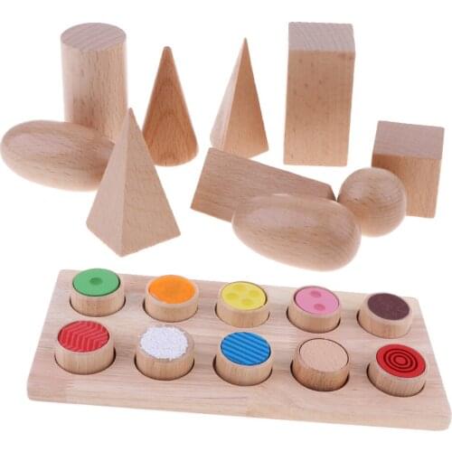 Kids Wooden Geometric Shapes Solids, Touch and Match Board Set Montessori Preschool Toys
